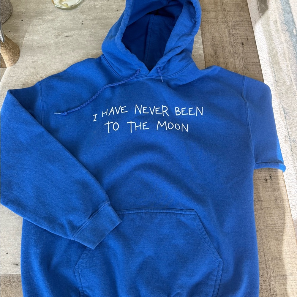 Faded Moon Blue Hoodie with Graphic Print